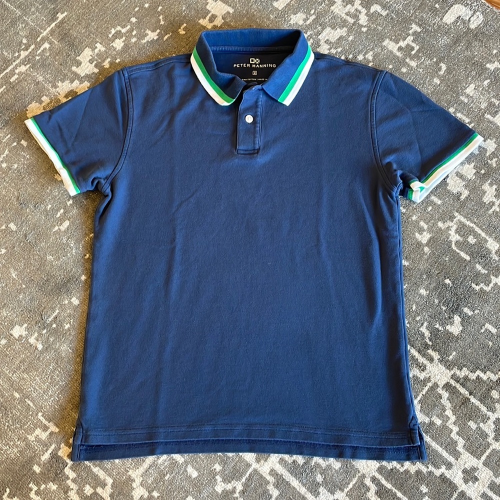 Peter Manning Polo Shirt, Navy Blue Tipped. Size S